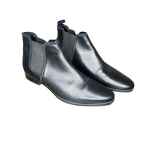 ASOS Mens Black Leather Chelsea Boots Ankle Pull On Almond Toe Stacked Heel 9.5